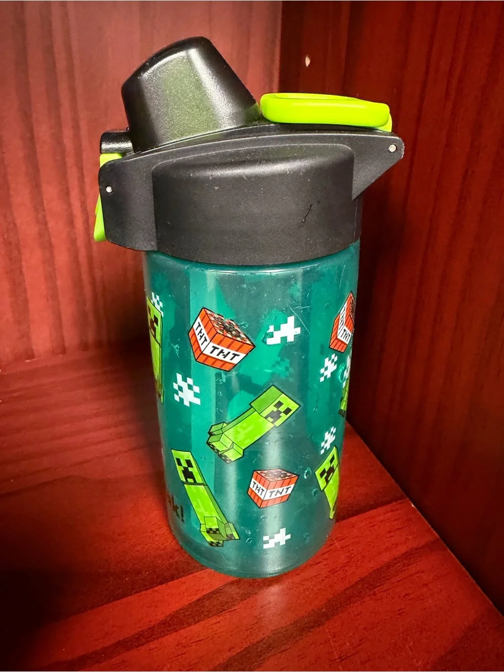 Kids Green Minecraft-Themed Water Bottle with Flip Lid